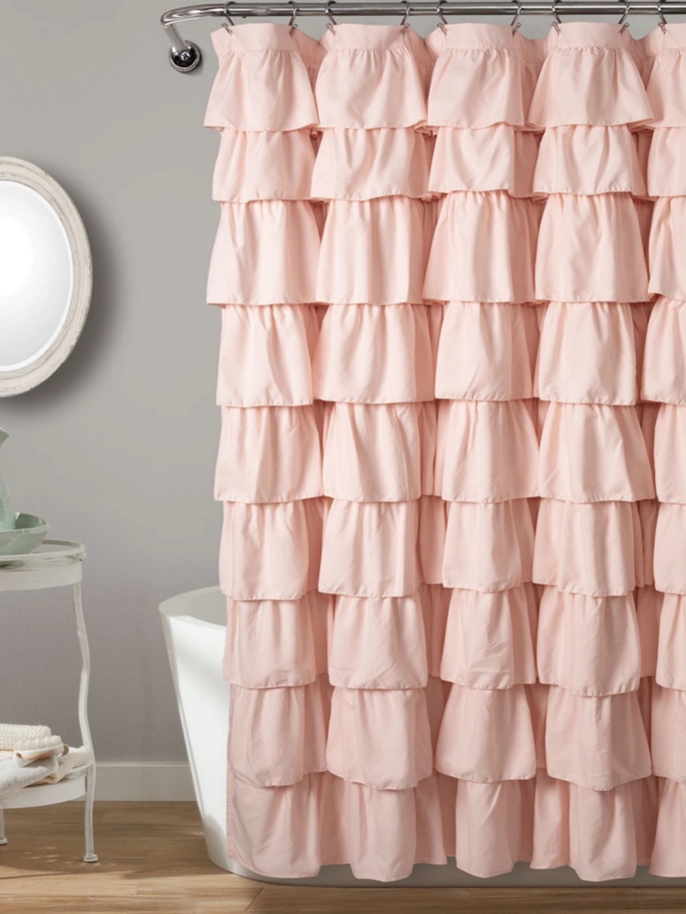 Better Homes And Gardens Ruffled Shower Curtain in Soft Pink